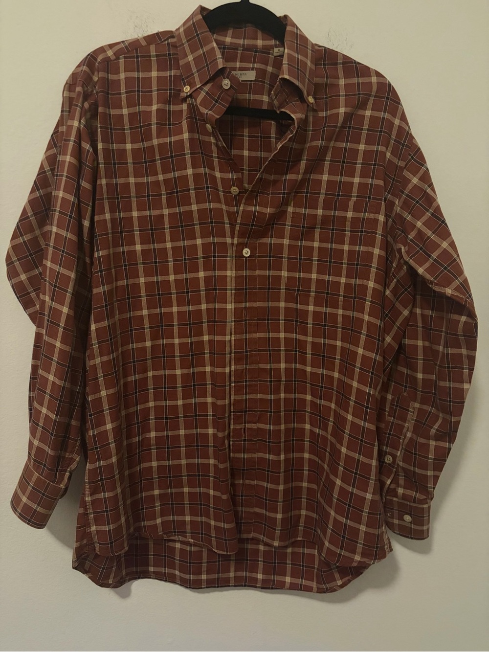 Burberry Men's Red Plaid Button-Down Shirt - Classic Long Sleeve